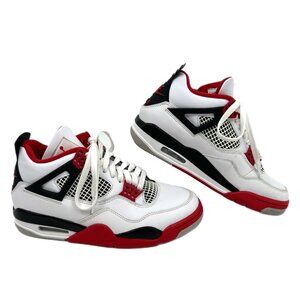 Nike White Lace-Up Fire Red Retro 4 High Top Sneakers | Size 7
